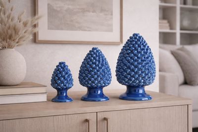 Set 3 Pigne Blu Antico cm. 10, 15, 20 Ceramica Bevilacqua