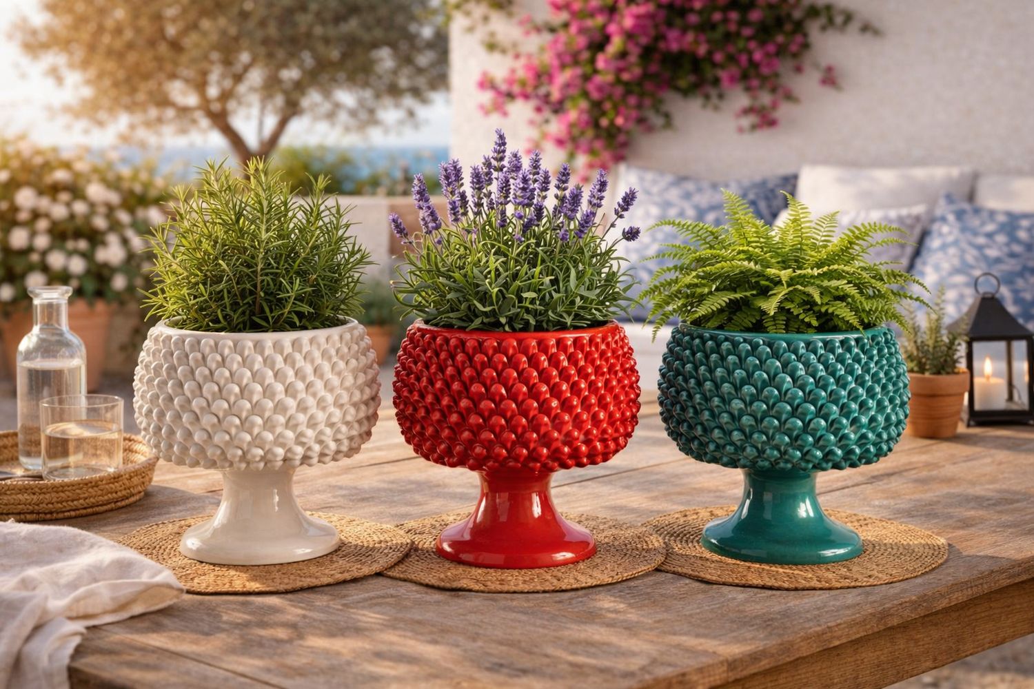 Set 3 Vasi Pigna con piede cm. 25 colori assortiti Ceramica Bevilacqua