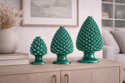 Set 3 Pigne Verde Ramina cm. 10, 15, 20 Ceramica Bevilacqua