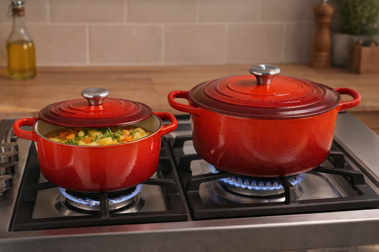 Set 2 Cocotte rotonde Evolution in ghisa vetrificata cm. 24 e 28 Rosso Ciliegia  - Le Creuset