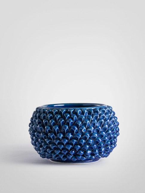 Set 2 Pigne cm. 10,15 e 1 Vaso Pigna cm. 20 Blu Antico Ceramica Bevilacqua