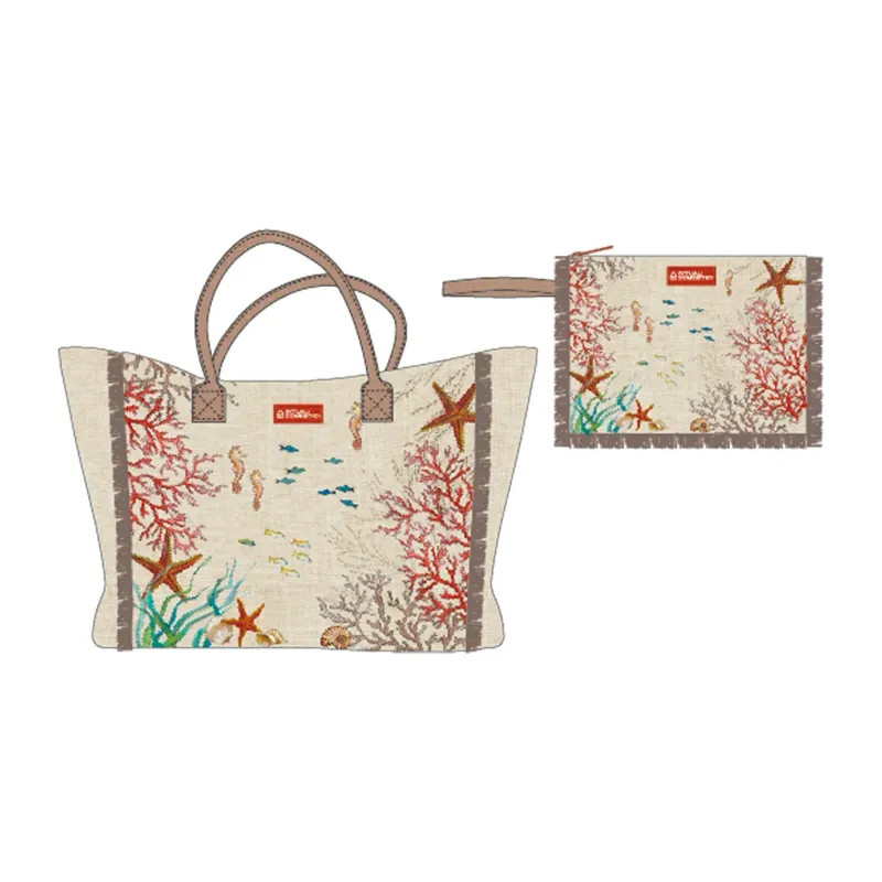 Borsa + pochette tessuto Sealife
