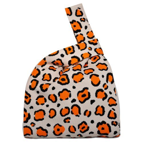 Borsa a nodo lavorata a maglia. Fantasia leopardata