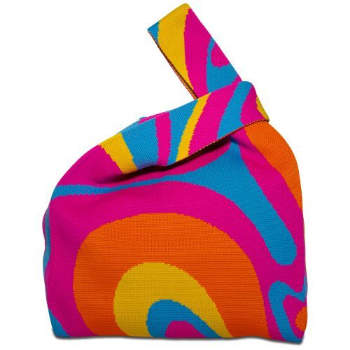 Borsa a nodo lavorata a maglia. Fantasia fasce colorate