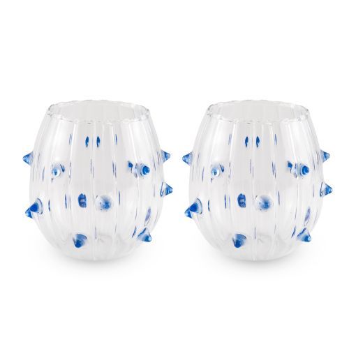 Set 2 bicchieri acqua. Decoro spine azzurre. Set 2 bicchieri acqua. Decoro spine azzurre.