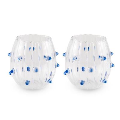 Set 2 bicchieri acqua. Decoro spine azzurre.
