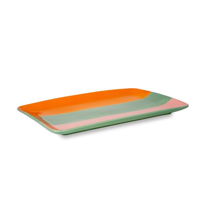 Piatto in stoneware Sintra. Versione linee colorate Piatto in stoneware Sintra. Versione linee colorate