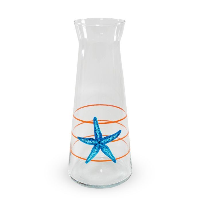 Caraffa in vetro. Decoro Mare righe arancioni