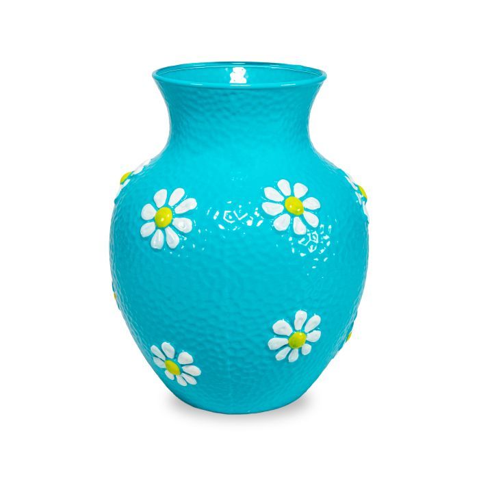 Vaso in vetro con decorazioni esterne. Colore azzurro.