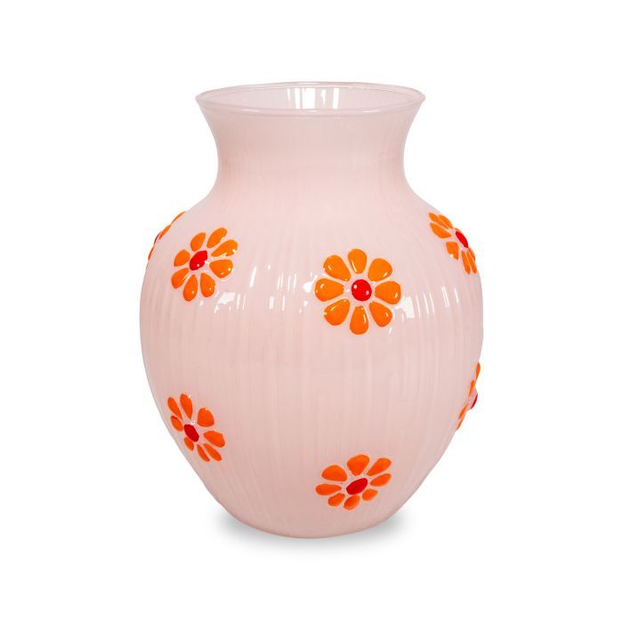 Vaso in vetro con decorazioni esterne. Colore pesca.