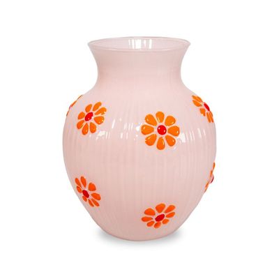 Vaso in vetro con decorazioni esterne. Colore pesca.