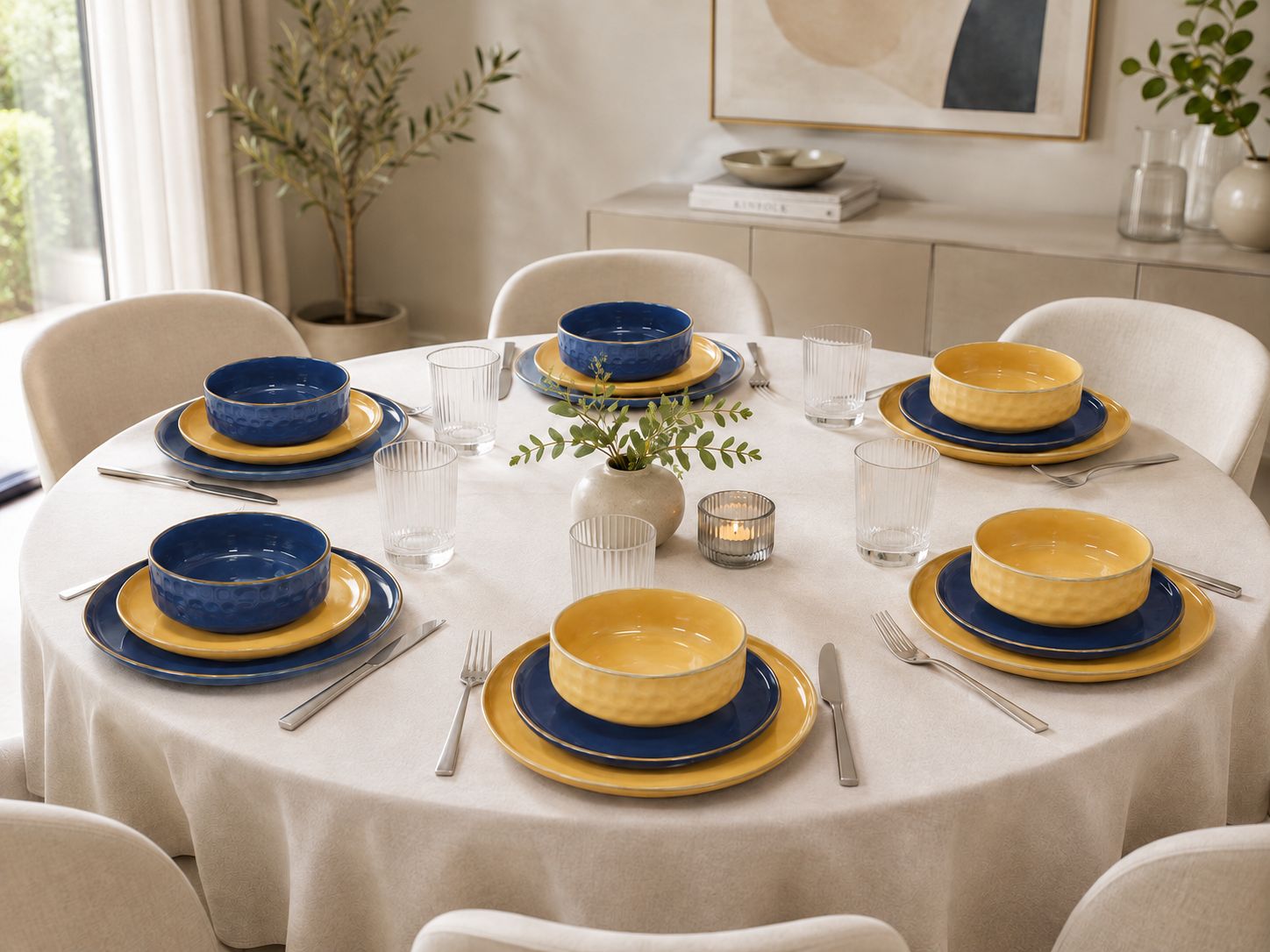 Set 18 Piatti Linea Concerto Glam – Ocra e Blu Cobalto