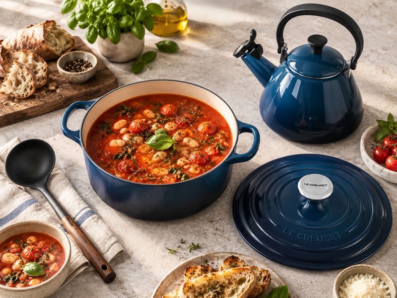 Set Le Creuset Blu Nuit: Cocotte Rotonda Evolution 24 cm + Bollitore Kone 1,6 L Set Le Creuset Blu Nuit: Cocotte Rotonda Evolution 24 cm + Bollitore Kone 1,6 L
