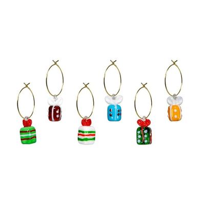 Set 6 anellini segnaposto con decori natalizi in vetro colorato