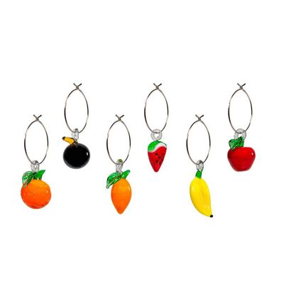 Set 6 anellini segnaposto con decoro in vetro colorato. Decorazione frutta. Set 6 anellini segnaposto con decoro in vetro colorato. Decorazione frutta.