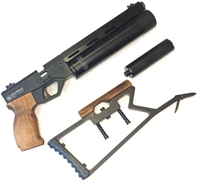 пневматический пистолет Корсар 5.5, редуктор,240,42 с прикладом (3дж,дерево)