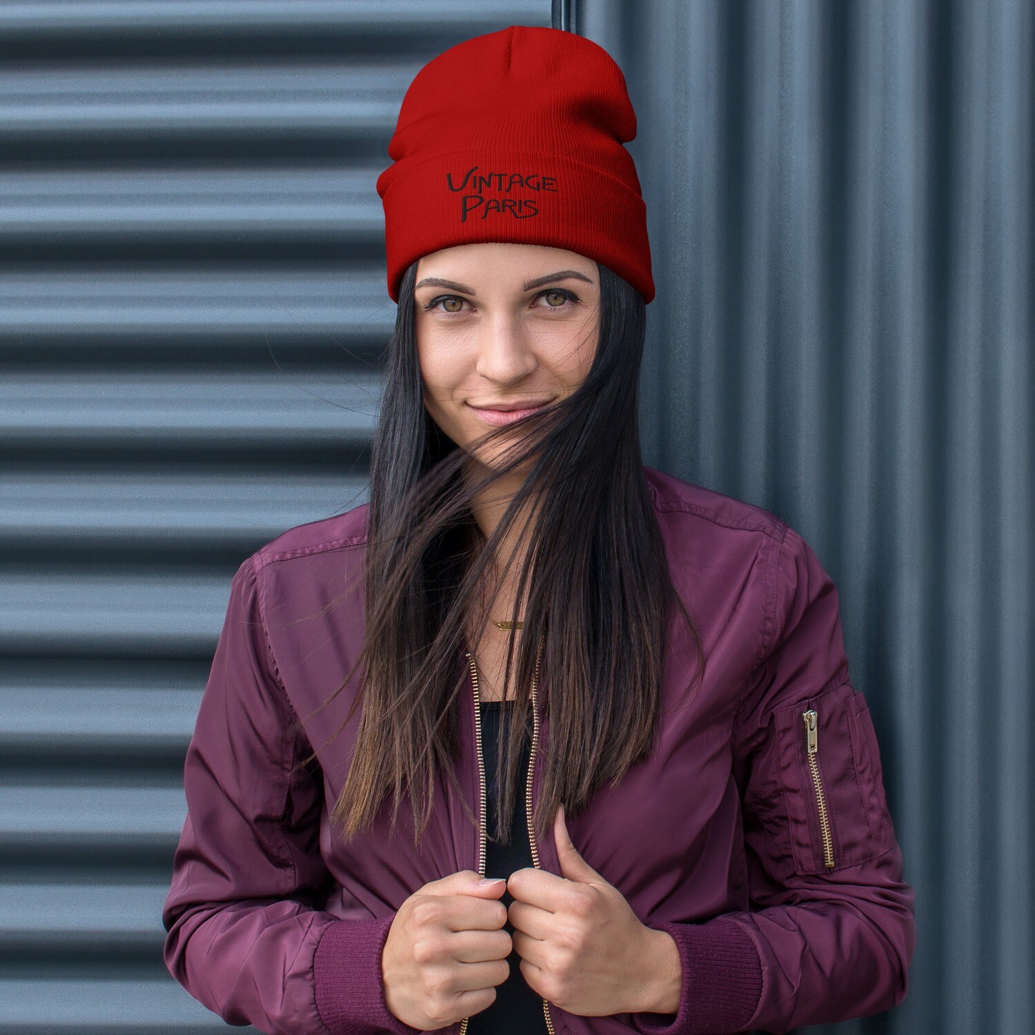 Embroidered Beanie, Color: Red