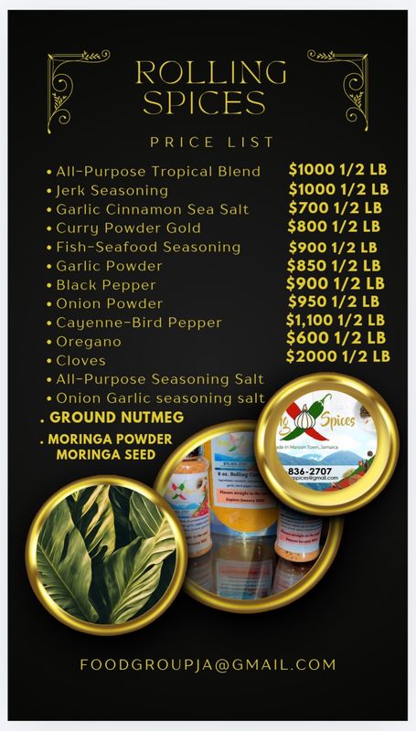Herbs, Spices &amp; Seasonings  ( LOCAL PRICE LIST ) Out of Kingston will be shipped via Knutsford Express along with a $700 jmd fee upon pick-up at Knutsford