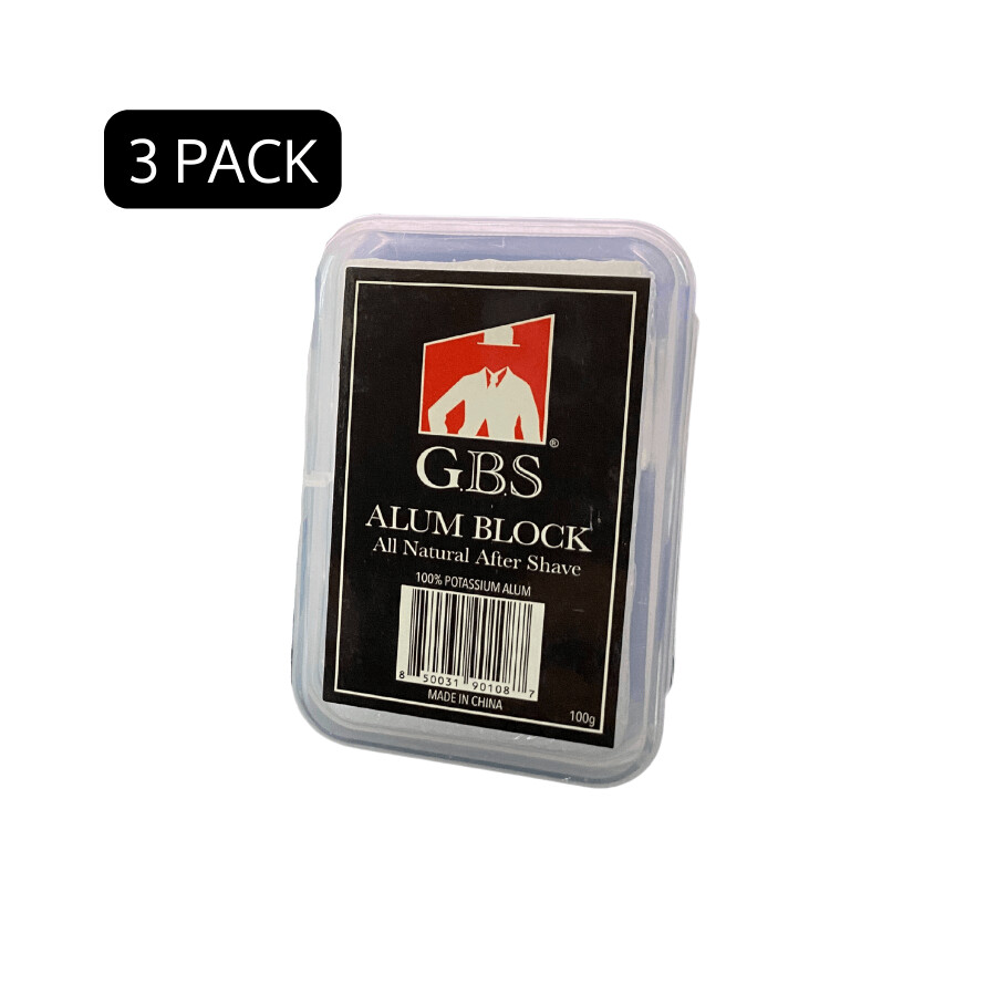 GBS Alum Block 3 Pack with Plastic Cases After Shave Soothes Razor Cuts and Nicks