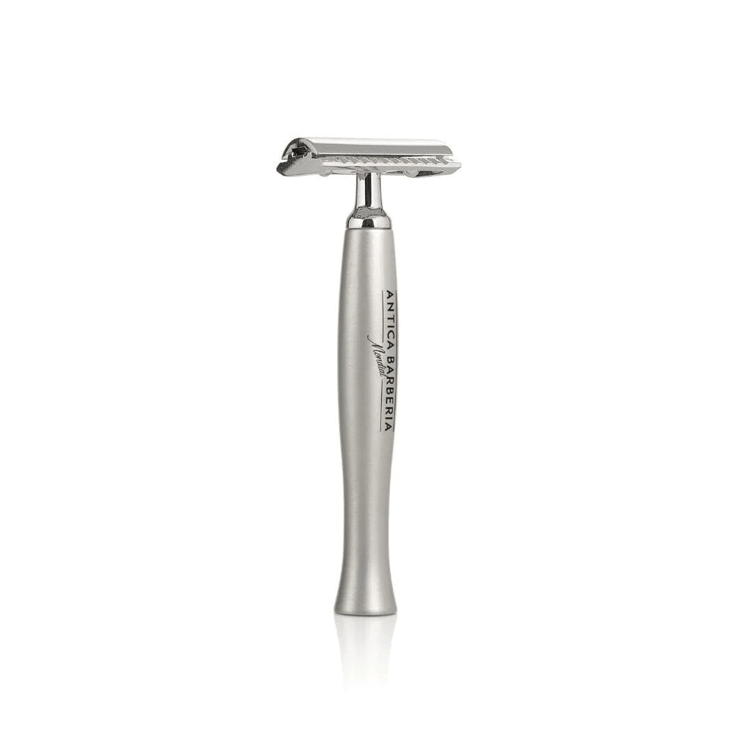 Antica Barberia Mondial Titan Safety Razor with Silver Brushed Aluminum Handle