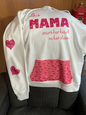 This Mama Wears Her Heart On Her Sleeve Personalized Hearts Hoodie