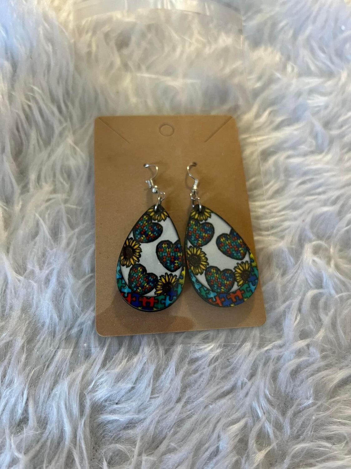 Autism Sunflower Teardrop Earrings