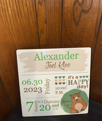 Baby Bear Announcement Sublimated Frame