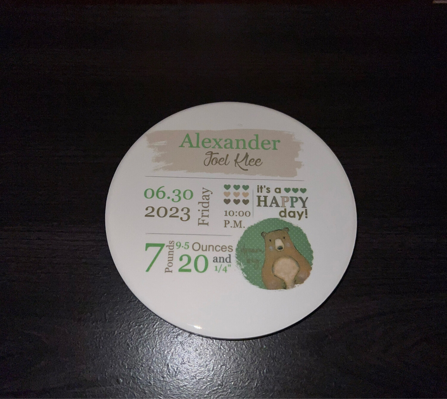 Baby Announcement Bear Ceramic Coaster