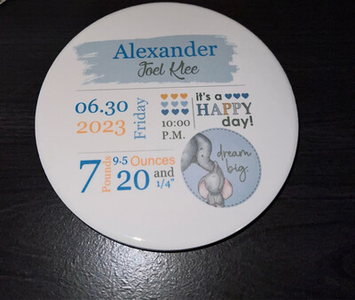 Elephant Blue Baby Announcement Ceramic Coaster
