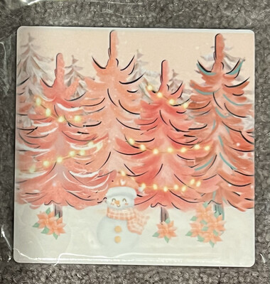 Snowman Pink Winter Ceramic Coaster