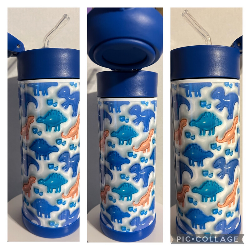 Dinosaur Flip top Rubber Bottom Kids 12 Oz Tumbler