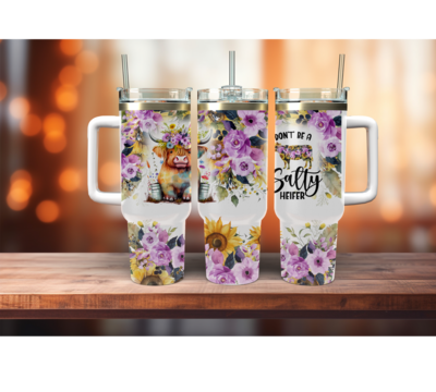 Don’t Be A Heifer Purple Floral Cow 40oz Tumbler