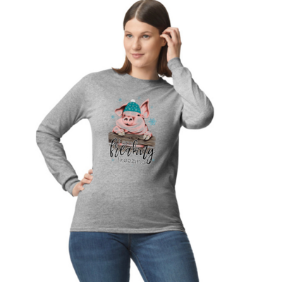 I Am Freezing Freezing Pig Long Sleeve Cotton Shirt