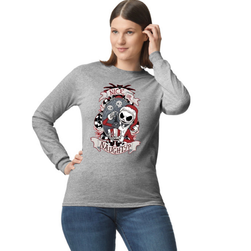 Nice Or Naughty Skeleton Christmas 100% Cotton Long Sleeve Shirt