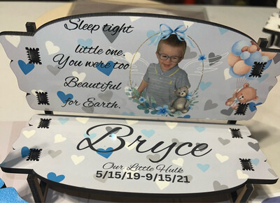 Teddy Bear Grey And Blue Memorial Bench Child Loved One