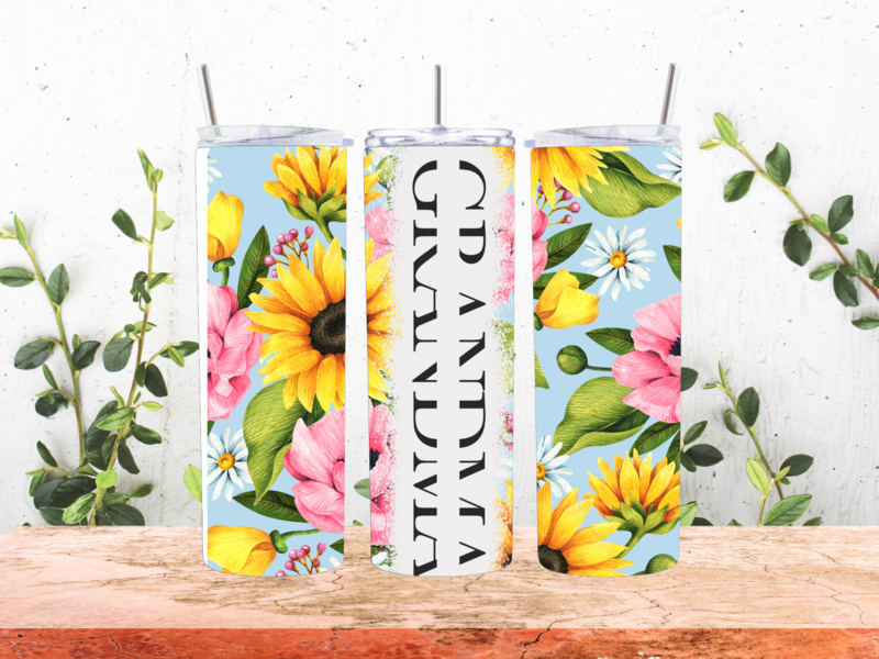 Grandma Pink And Yellow Floral Personalized Tumbler