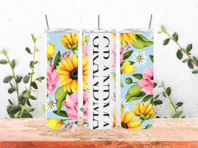 Grandma Pink And Yellow Floral Personalized Tumbler