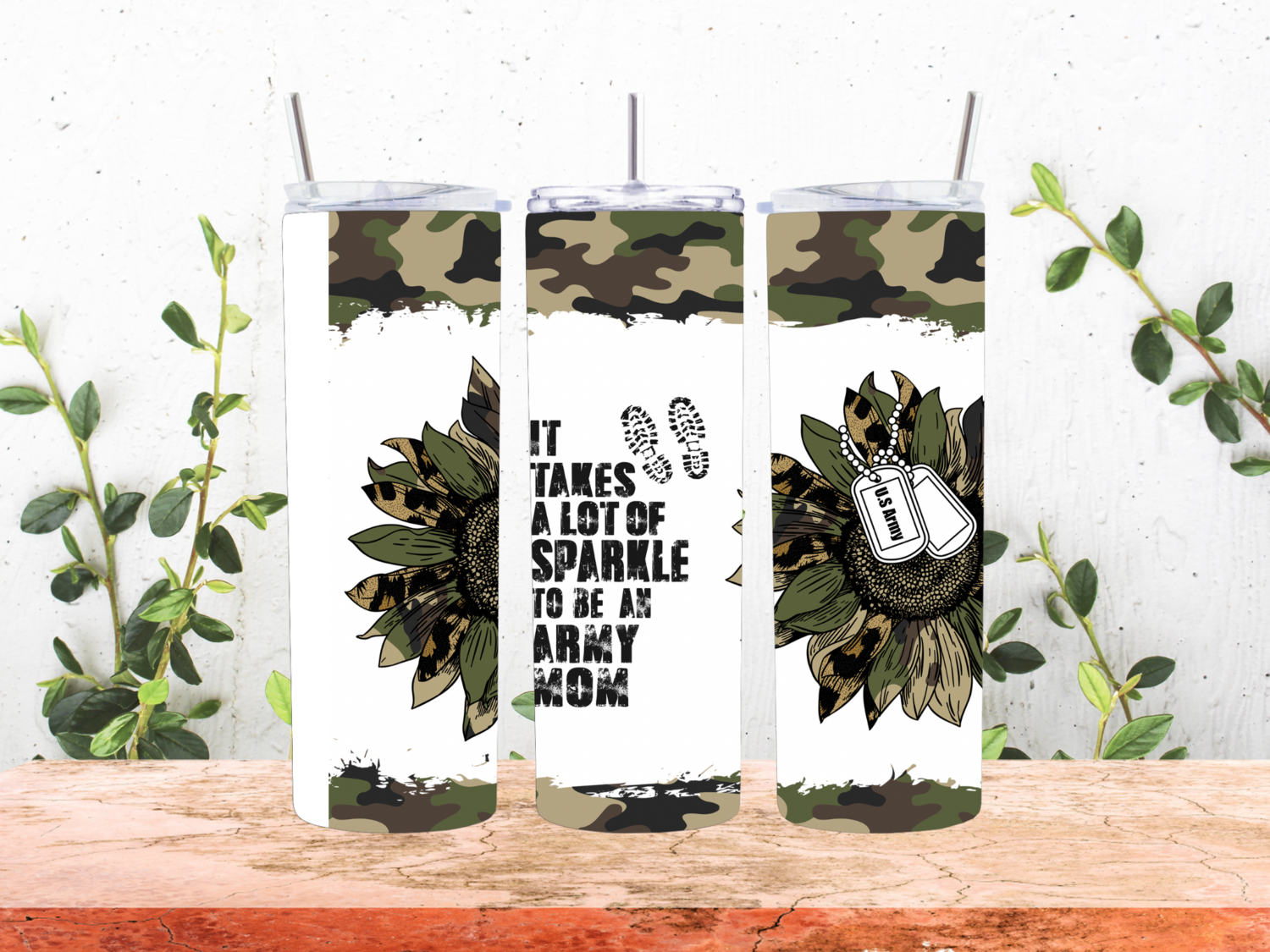 Army Mom 20 Oz Stainless Steel Tumbler camo flower