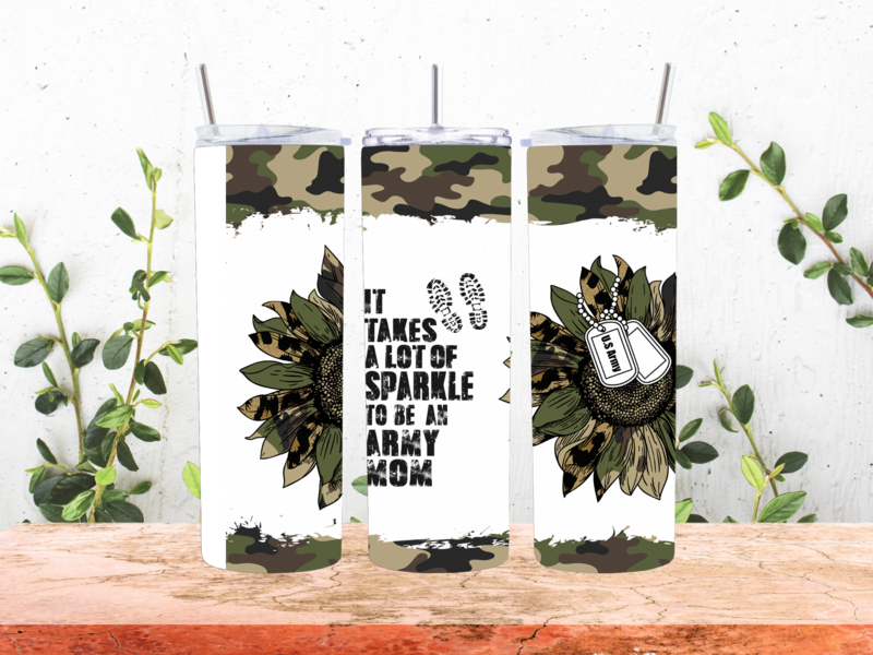 Army Mom 20 Oz Stainless Steel Tumbler camo flower
