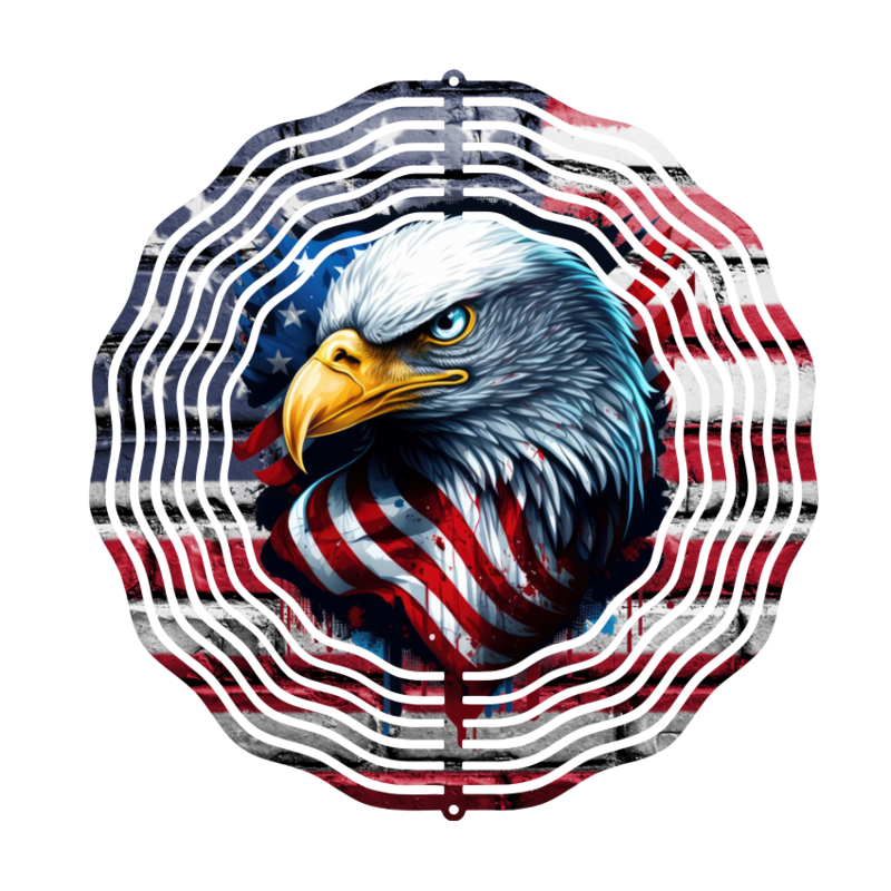 Eagle looking right with American Flag  Wind Spinner