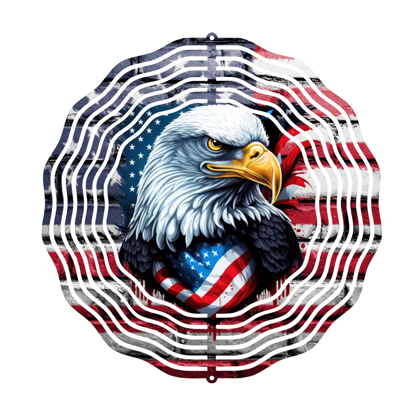 Eagle looking left with American Flag  Wind Spinner