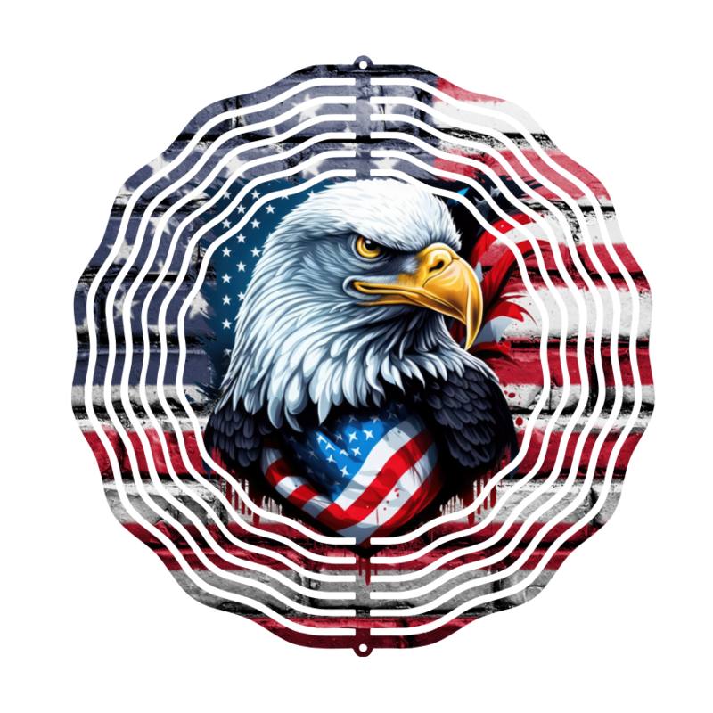 Eagle looking left with American Flag  Wind Spinner