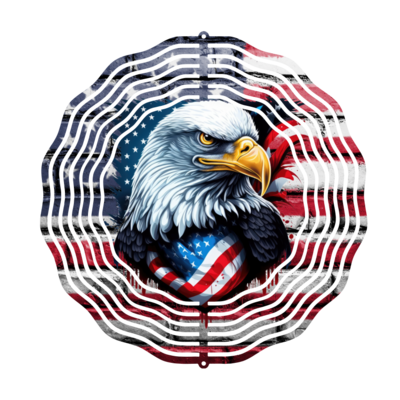 Eagle looking Right with American Flag Wind Spinner