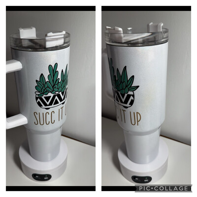 Succ It Up Succulent 40 Oz Holographic Tumbler Plant Design