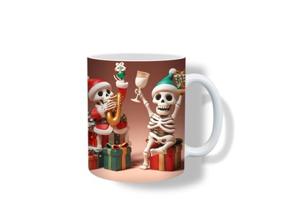 Skeleton Christmas Couple Scene Ceramic Coffee Mug 11 Oz