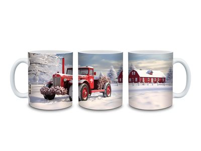 Red Truck Winter Scene 11 Oz Coffee Ceramic Mug
