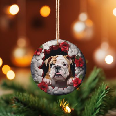 Bull Dog Christmas ornament Ceramic Double Sided 1