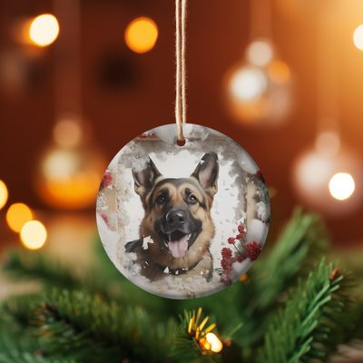 German Shepard Christmas Ceramic 3” Ornament
