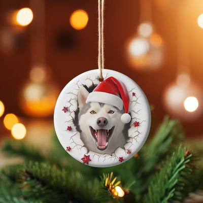 Husky Christmas ornament Ceramic 3” Circle