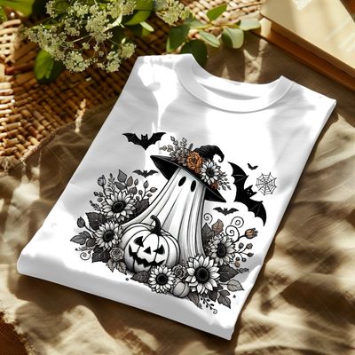 Spooky Black And White Ghost Halloween Dri Power Polyester T Shirt